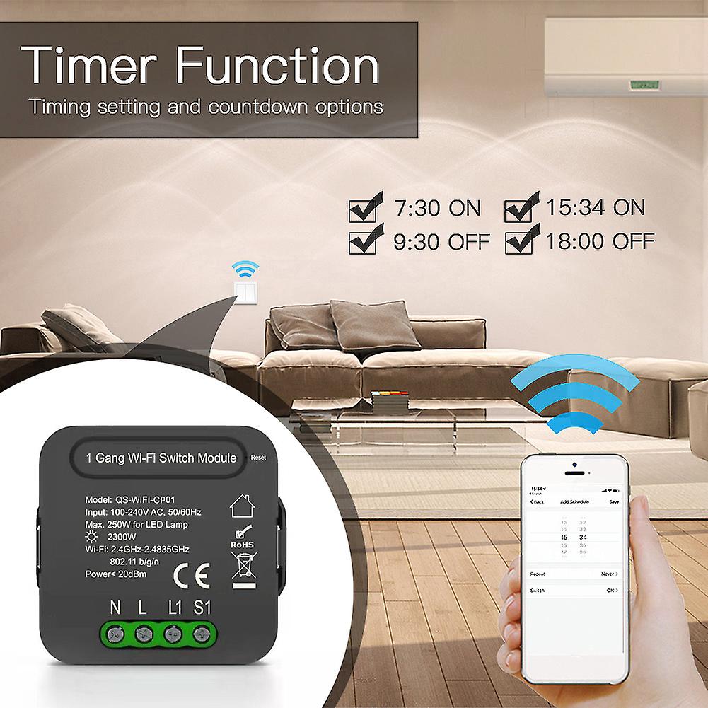 Qs-wifi-cp01 Tuya Wifi Intelligent Switch Module Intelligent Home Switch Conversion Module 1 Gang Switch Module Device Sharing Timing Function Mobilep