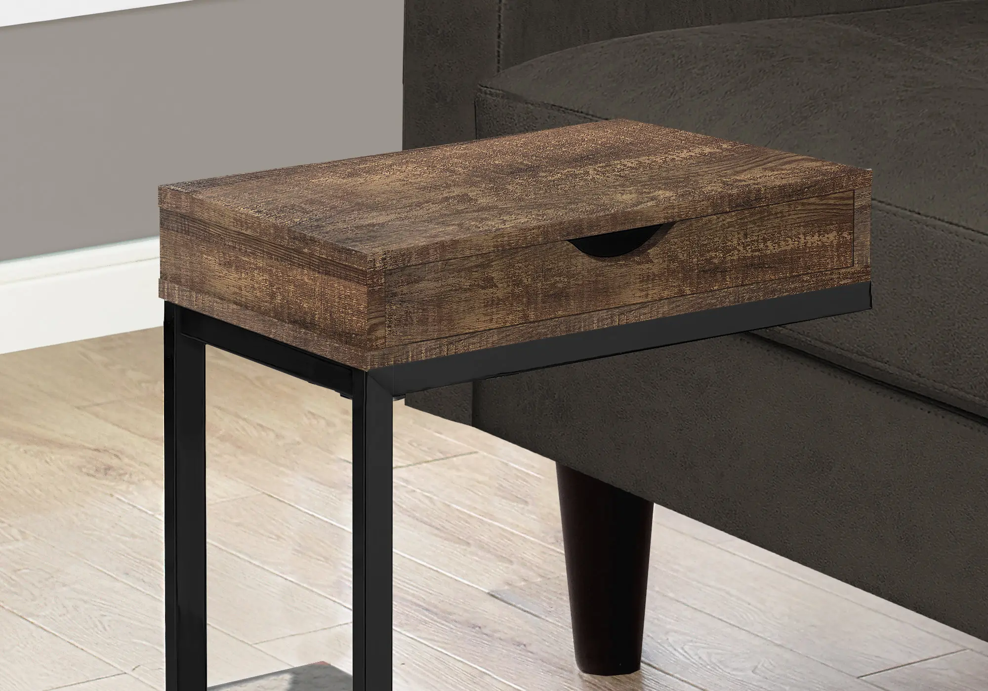 Contemporary Brown Chairside C-Table with Drawer