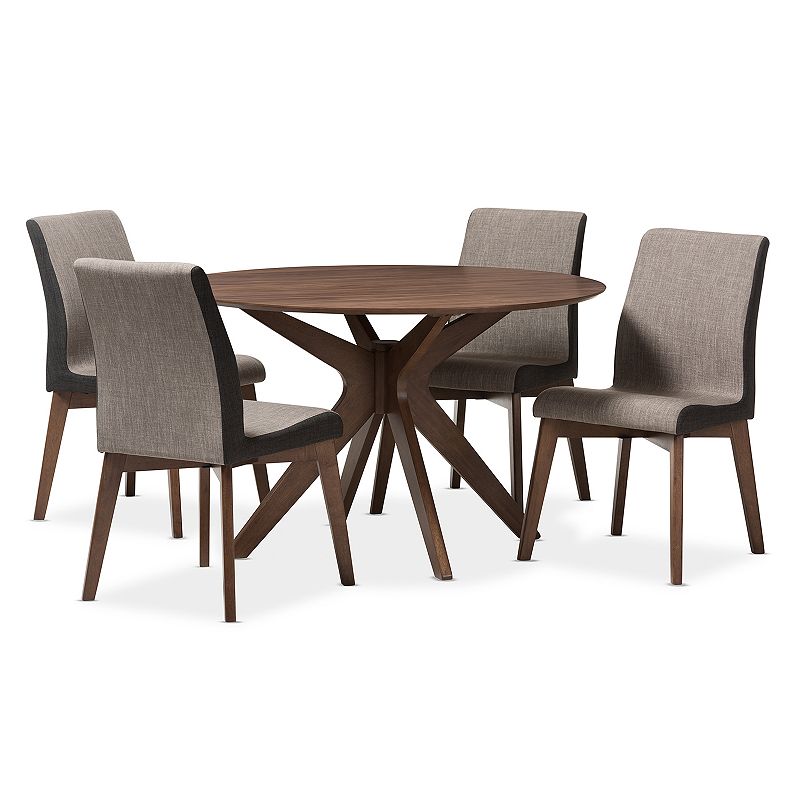 Baxton Studio Kimberly Mid-Century Round Dining Table and Chair 5-piece Set