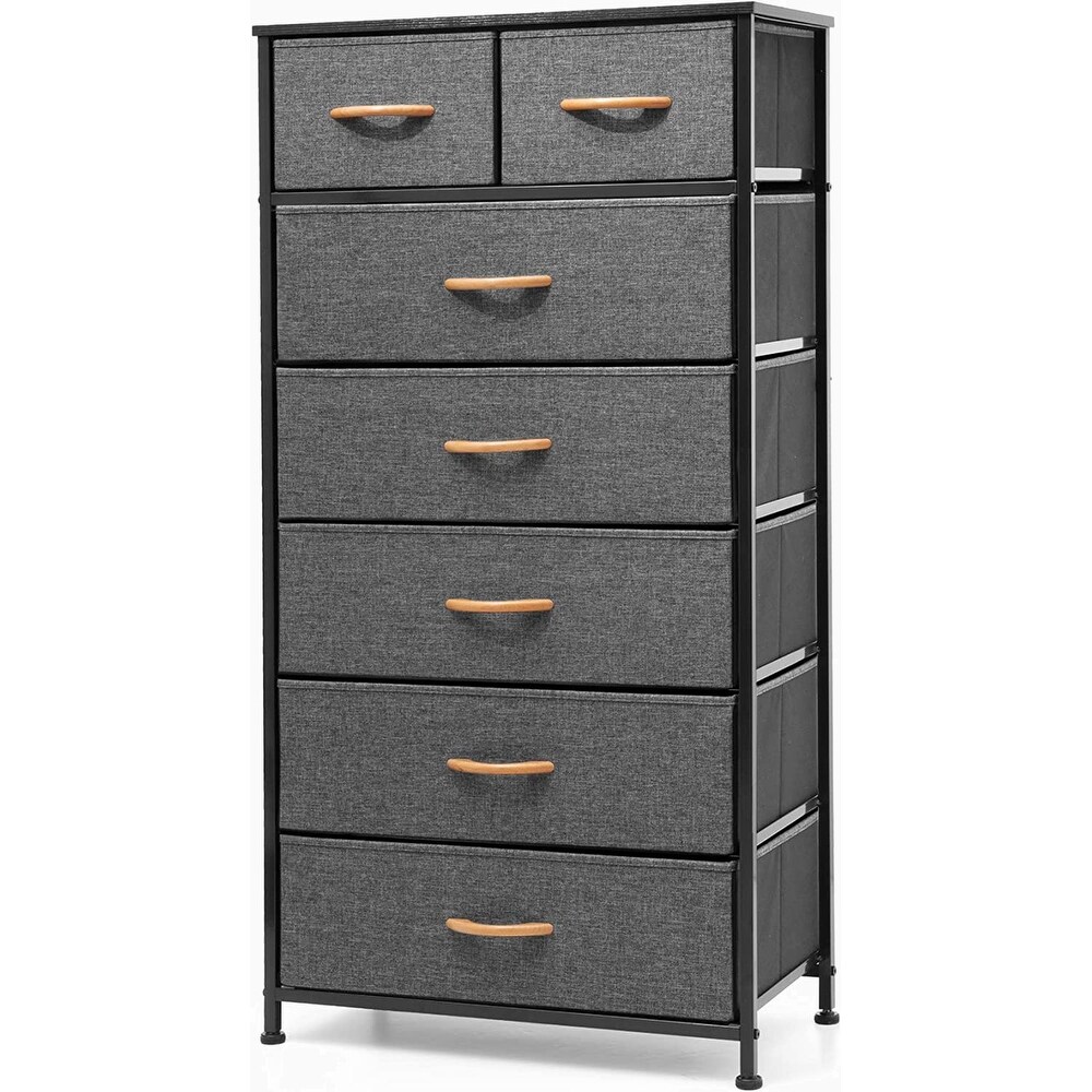 7 Drawers Dresser  Tall Dresser Vertical Storage Tower with Wooden Handle and Wooden Top  Organizer Unit