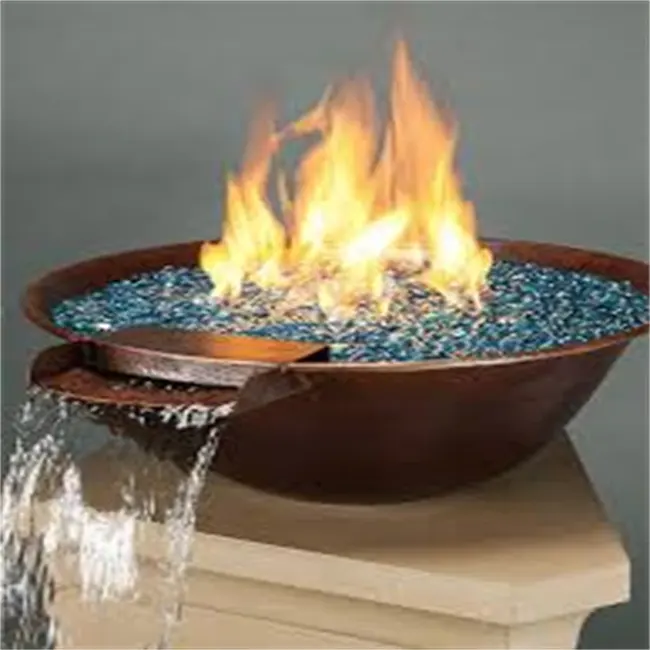 Outdoor Corten steel fire fountain top fires Water and fire Features for swimming pools