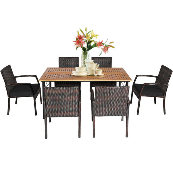 Costway 39746208 7Pcs Patio Rattan Cushioned Dinin...