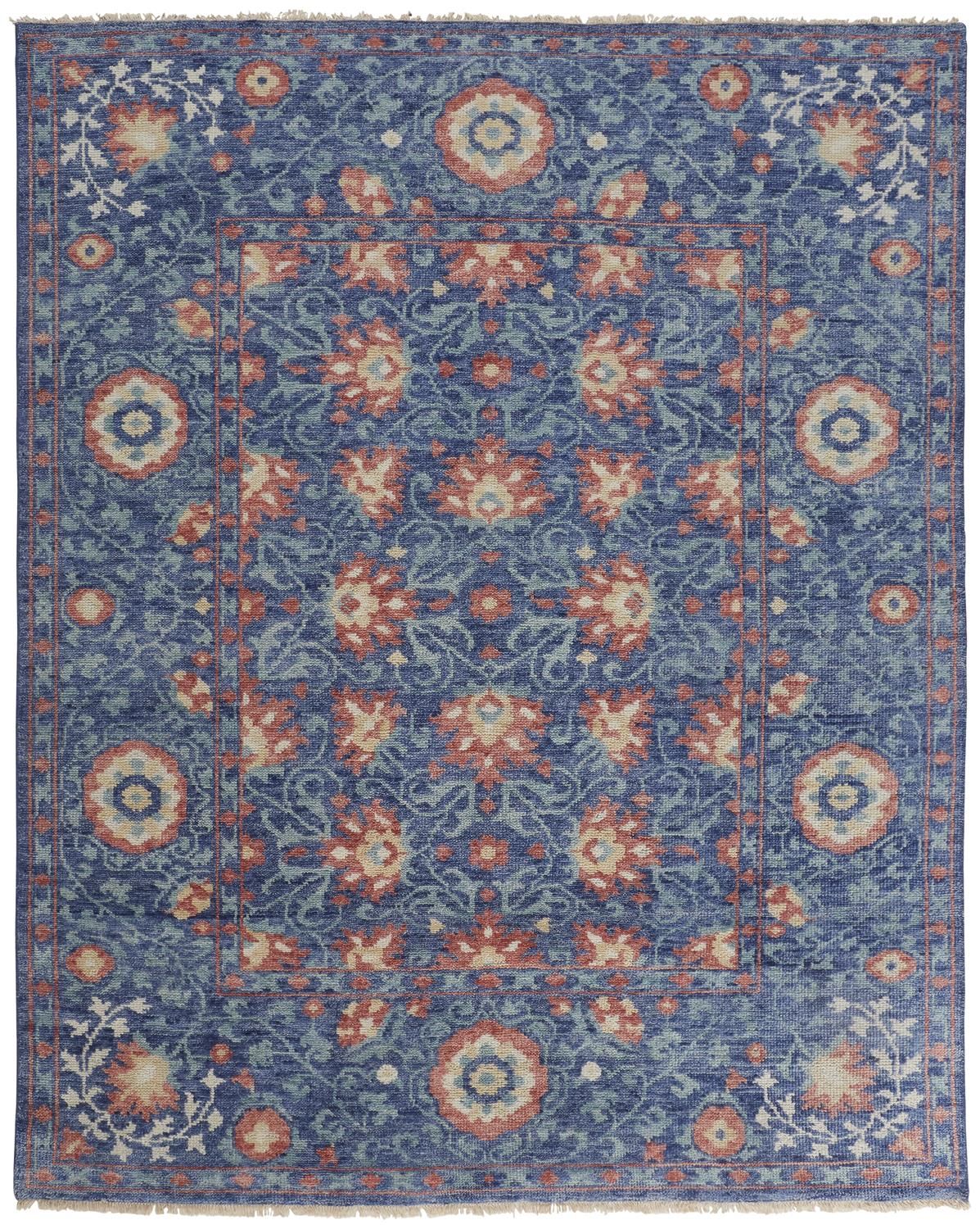 Bennet Hand Knotted Blue and Orange Rug by BD Fine