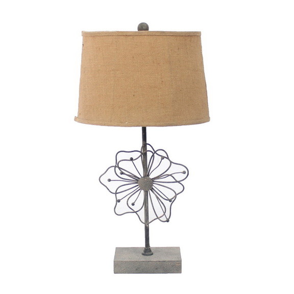 Benjara BM217243 Metal Table Lamp with Flower Acce...