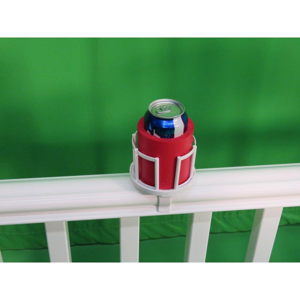 4.25 in. x 5 in. White Plastic Deck Railing Beverage Holder HBH0010