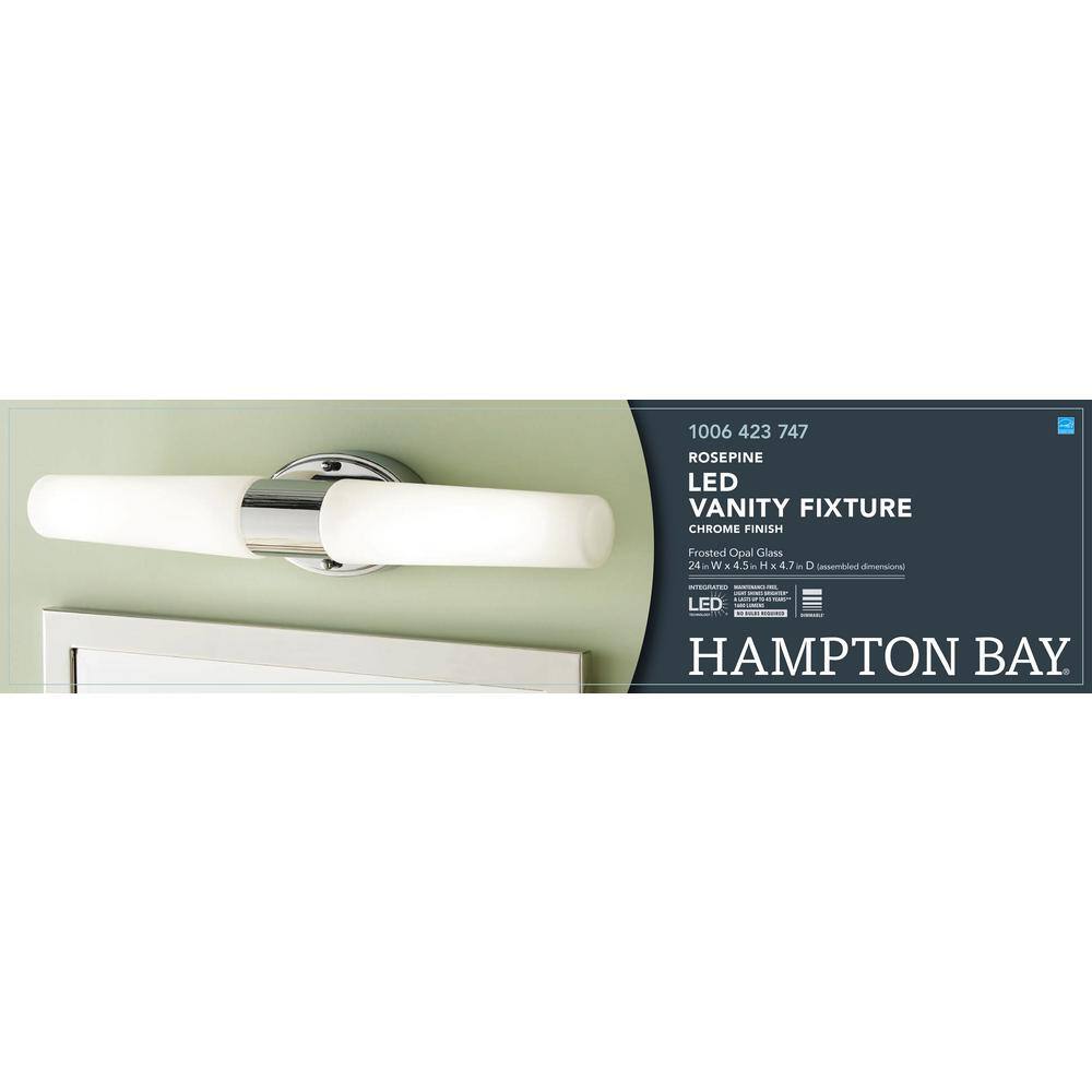 Hampton Bay Rosepine 24 in. 1-Light Chrome Integrated LED Modern Bathroom Vanity Light Bar KNW1302L