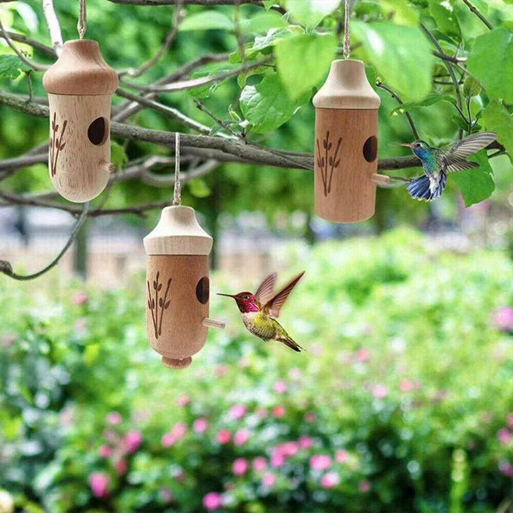 JahyShow Hummingbird House Wooden Hummingbird Nest Bird House Handicraft Bird Feeder Outdoor Garden Decoration