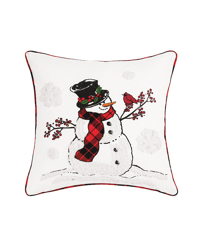 CandF Home Snowman Cardinal Embroidered Throw Pillow