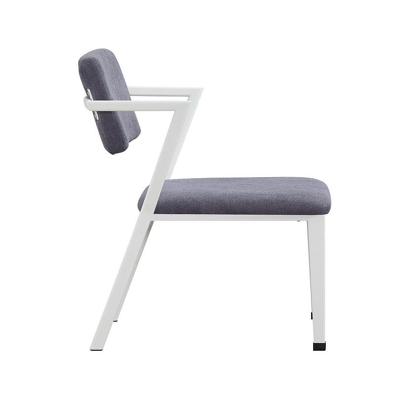 Metal Chair with Fabric Upholstery and Straight Legs， Gray and White