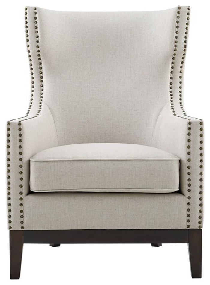 Home Square 2 Piece Linen Accent Chair Set with Nailhead Trim in Beige   Transitional   Armchairs And Accent Chairs   by Homesquare  Houzz