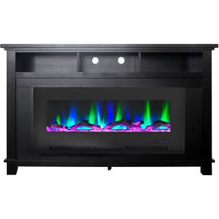 Hanover Winchester 57.8 in. Freestanding Electric Fireplace TV Stand in Dark Coffee with Driftwood Log Display FS5735-2BBK