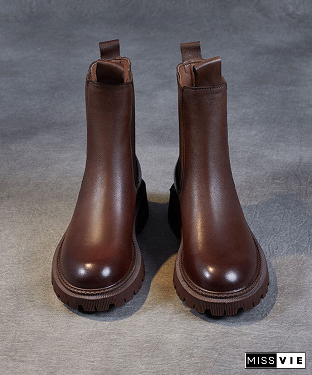 Brown Chunky Cowhide Leather Shelsea Boots