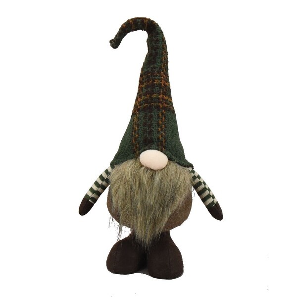 Standing Gnome In A Green Plaid Hat Figurine