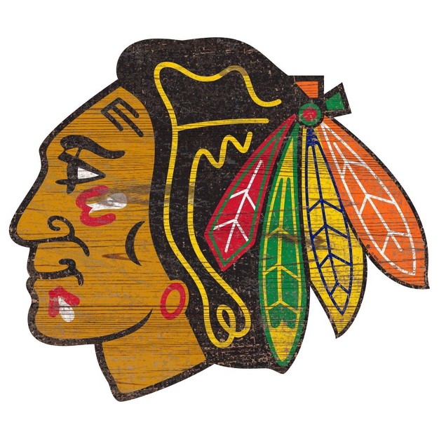 Nhl Chicago Blackhawks Distressed Logo Cutout Sign