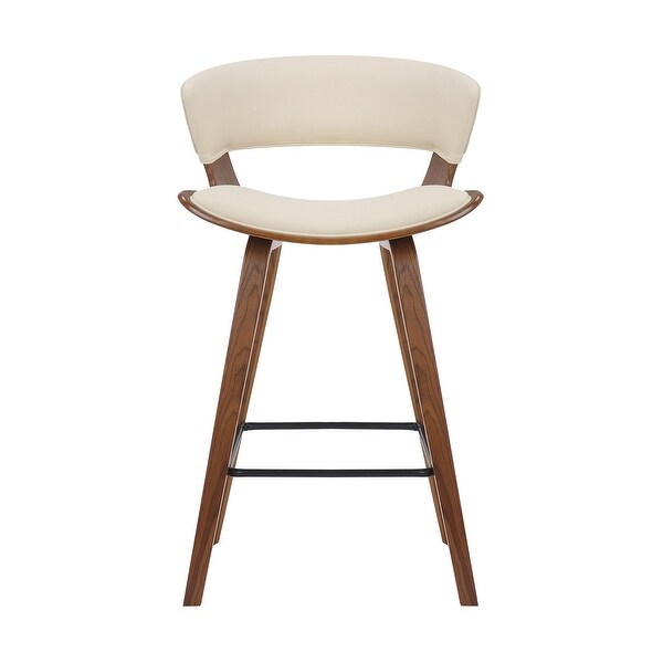 27 Inches Saddle Seat Leatherette Counter Stool， Cream and Brown