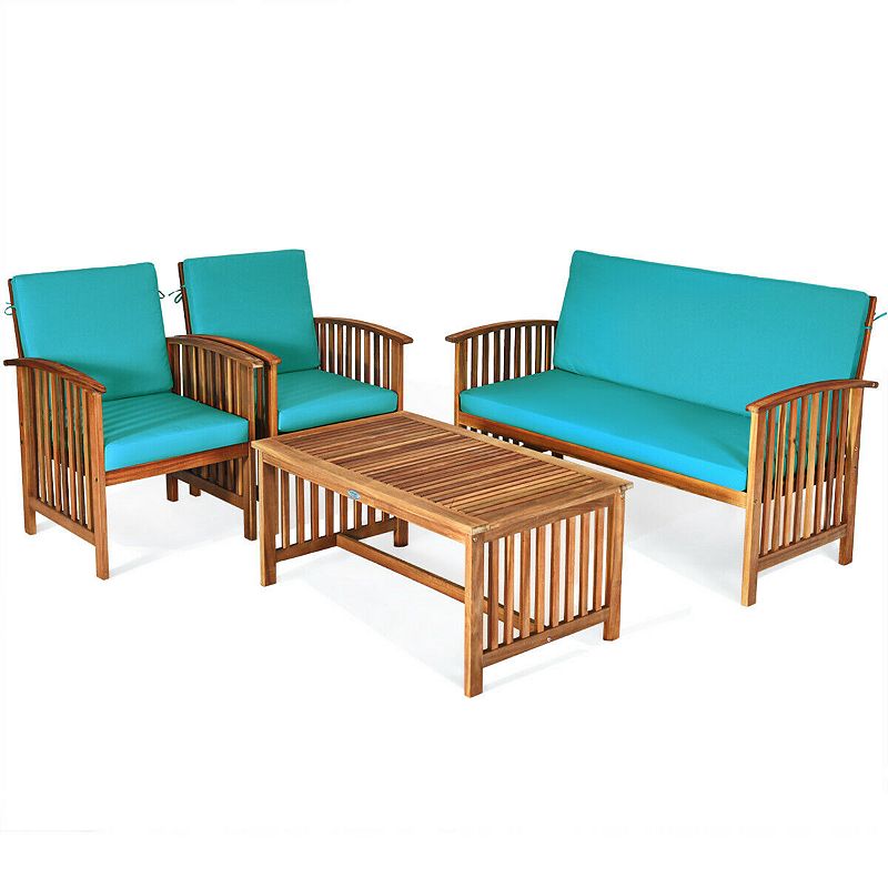 4 Pieces Patio Solid Wood Furniture Set