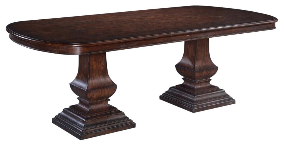 Pastry Table Tuscan Italian Dark Rustic Pecan Wood Double Pedestal   Traditional   Console Tables   by EuroLuxHome  Houzz