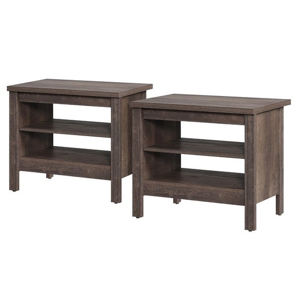 Classic End Table Nightstand， Side Table with Storage Shelf (Set of 2)