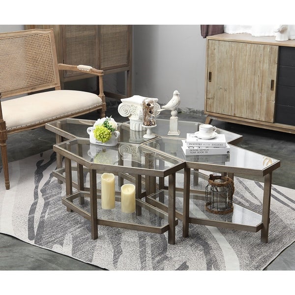 Connexion Decor Iredale Elm Wood Corner Table with Tempered Glass in Gray Wash