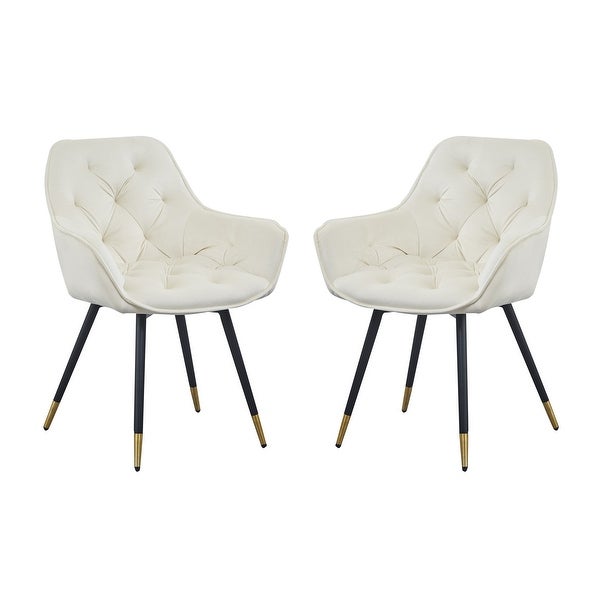 Alix 25 Inch Modern Dining Chair， Button Tufted， Set of 2， White， Black