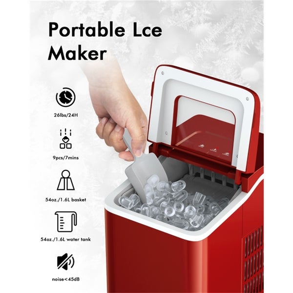 26lbs/24h Portable Countertop Ice Maker Machine Ice Maker with Scoop