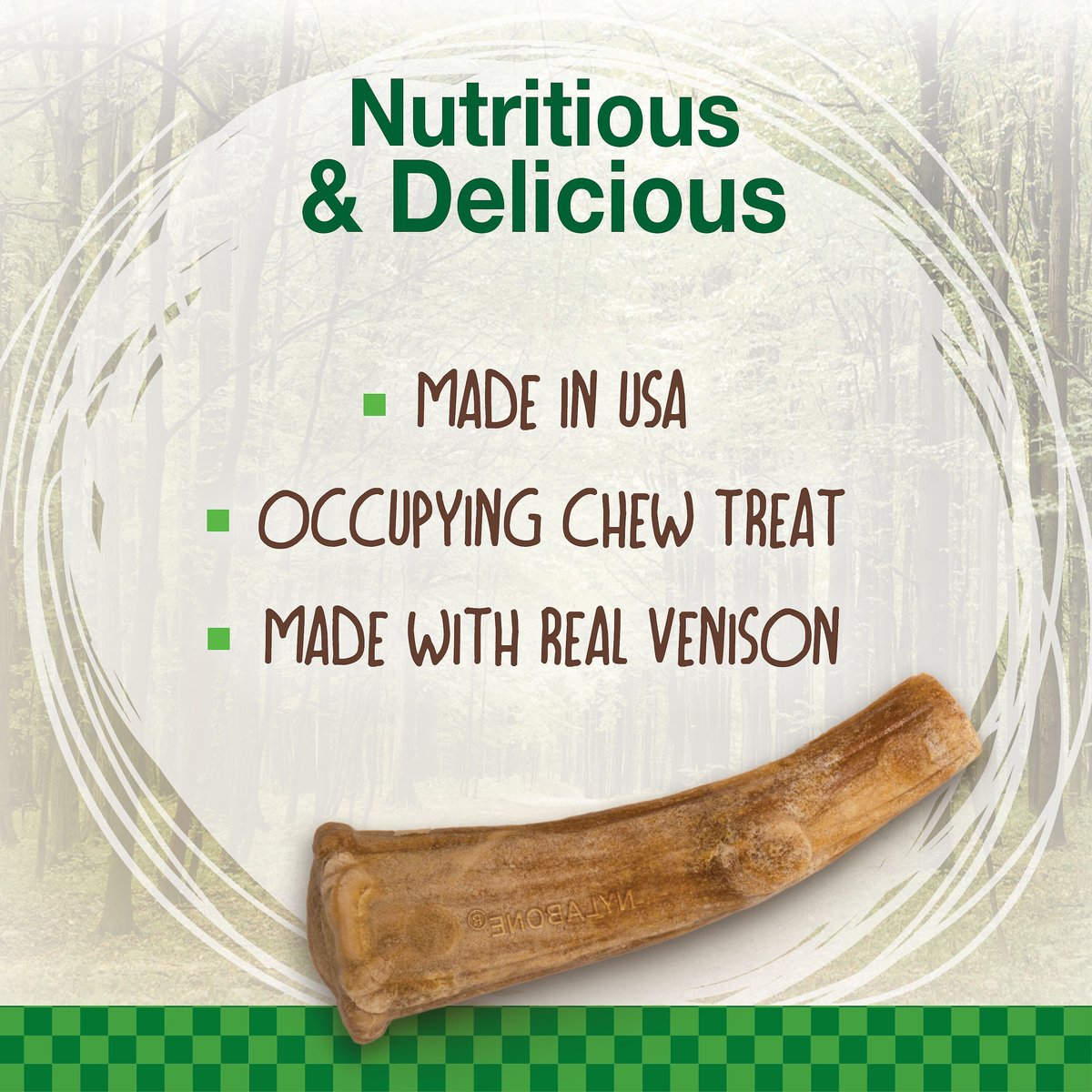 Nylabone Healthy Edibles WILD Antler Natural Long Lasting Venison Flavor Chewy Dog Treats， Medium