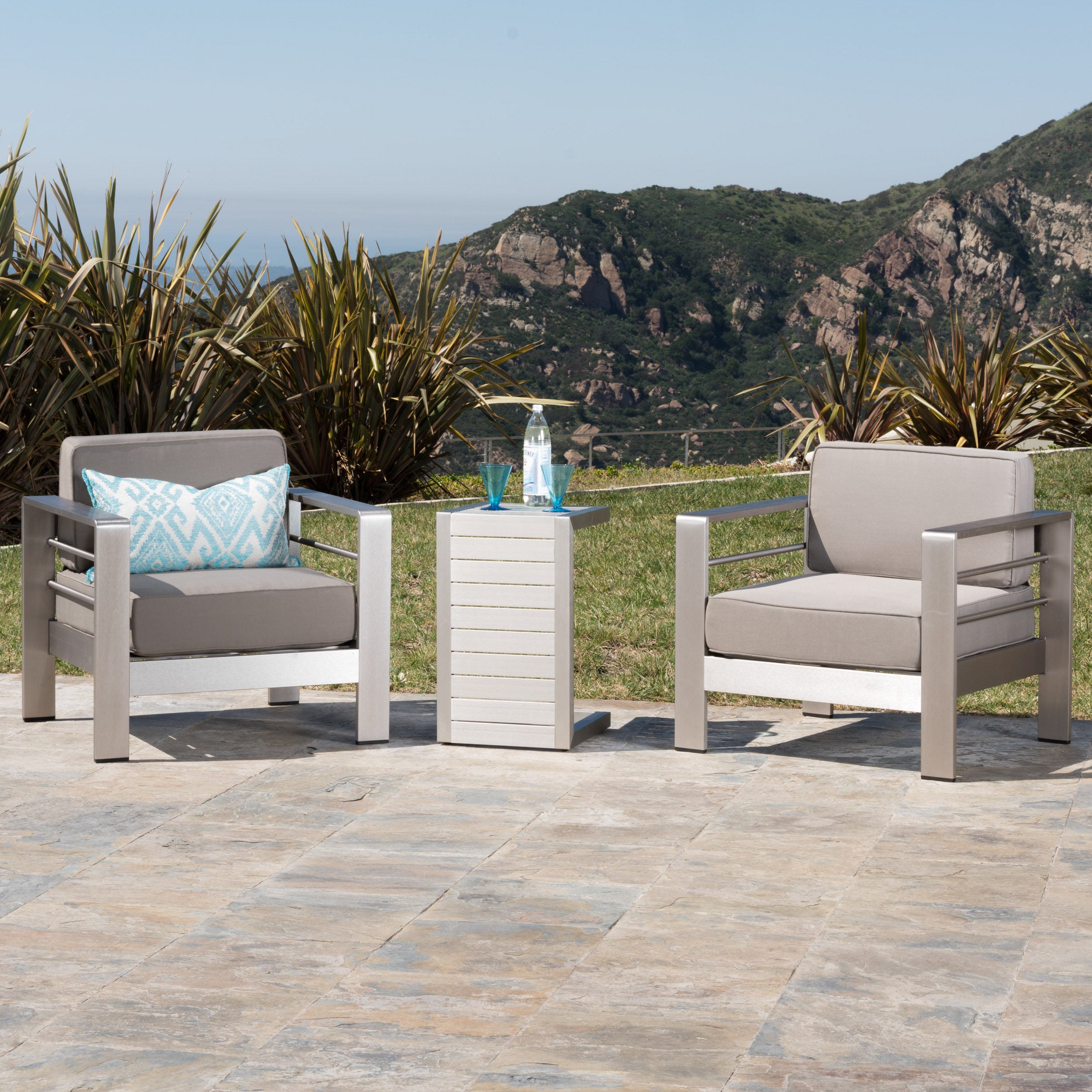 Coral Bay Outdoor Aluminum Club Chairs with Side Table