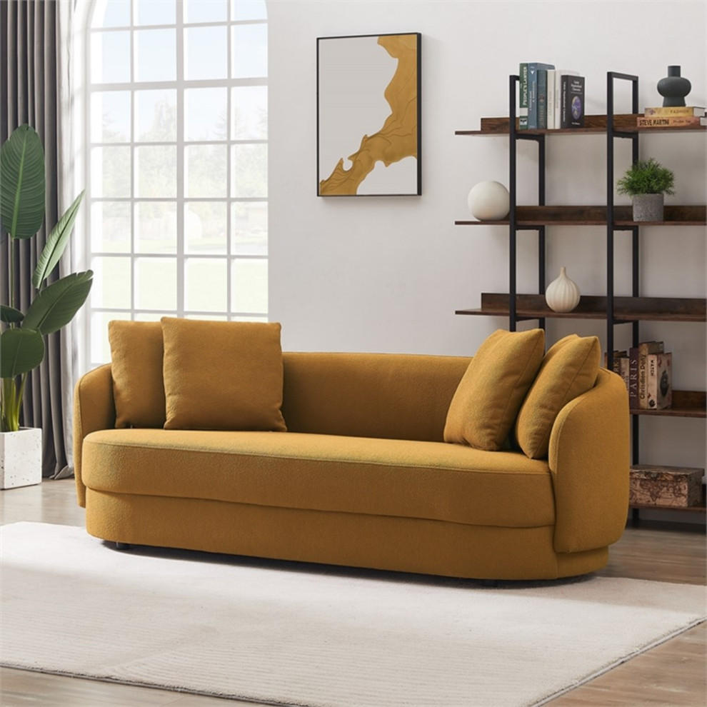 Perten Japandi Mid Century  Living Room Dark Yellow Fabric Sofa   Contemporary   Sofas   by Homesquare  Houzz