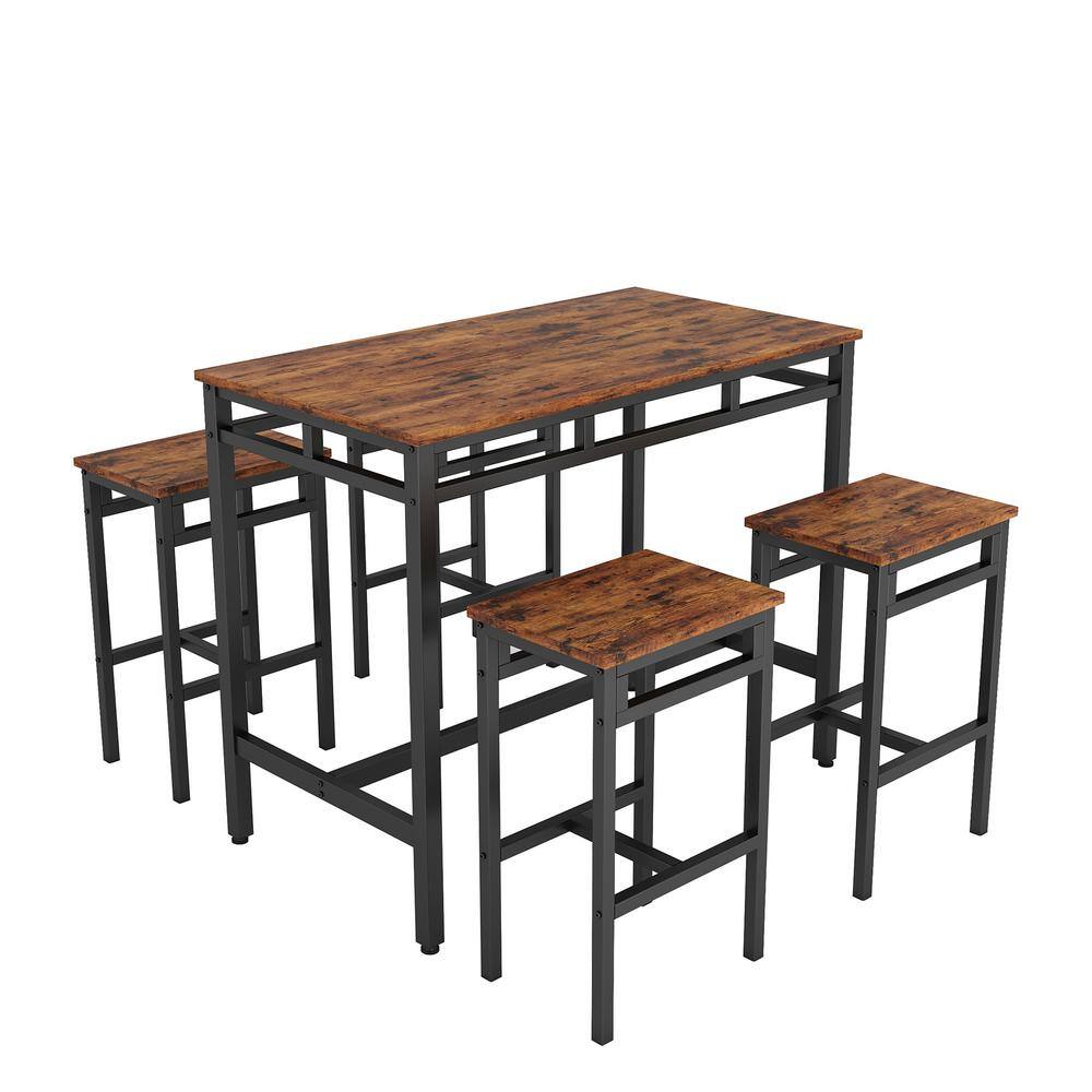 YOFE 5-Piece Rustic Brown Particle Board Top Dining Table Set (Seats 4) Kitchen Counter Height Table Chair Set with 4-Stools CamyBN-GI40680W1162-Dset01