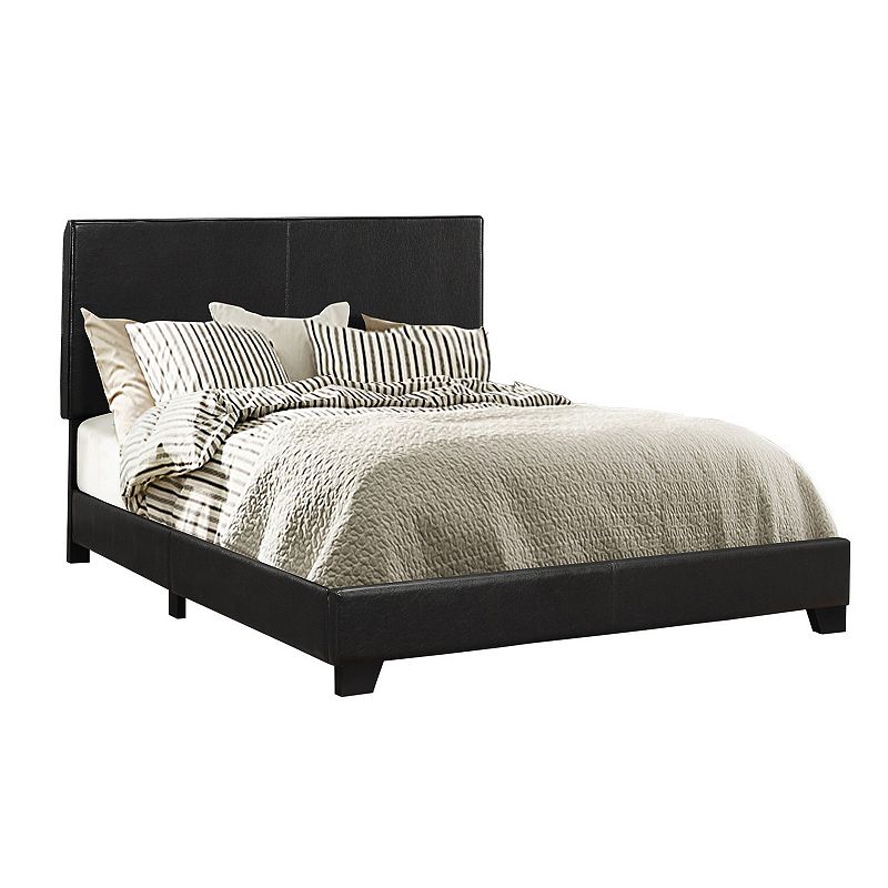 Leather Upholstered Queen Size Platform Bed， Black