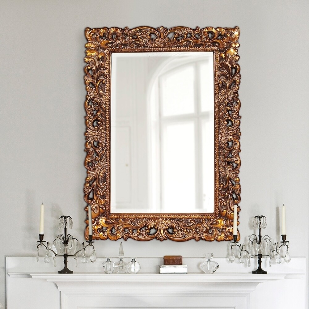 an Andrews Antique Gold Framed Beveled Barcelona Wall Mirror   46 inches by 32 inches