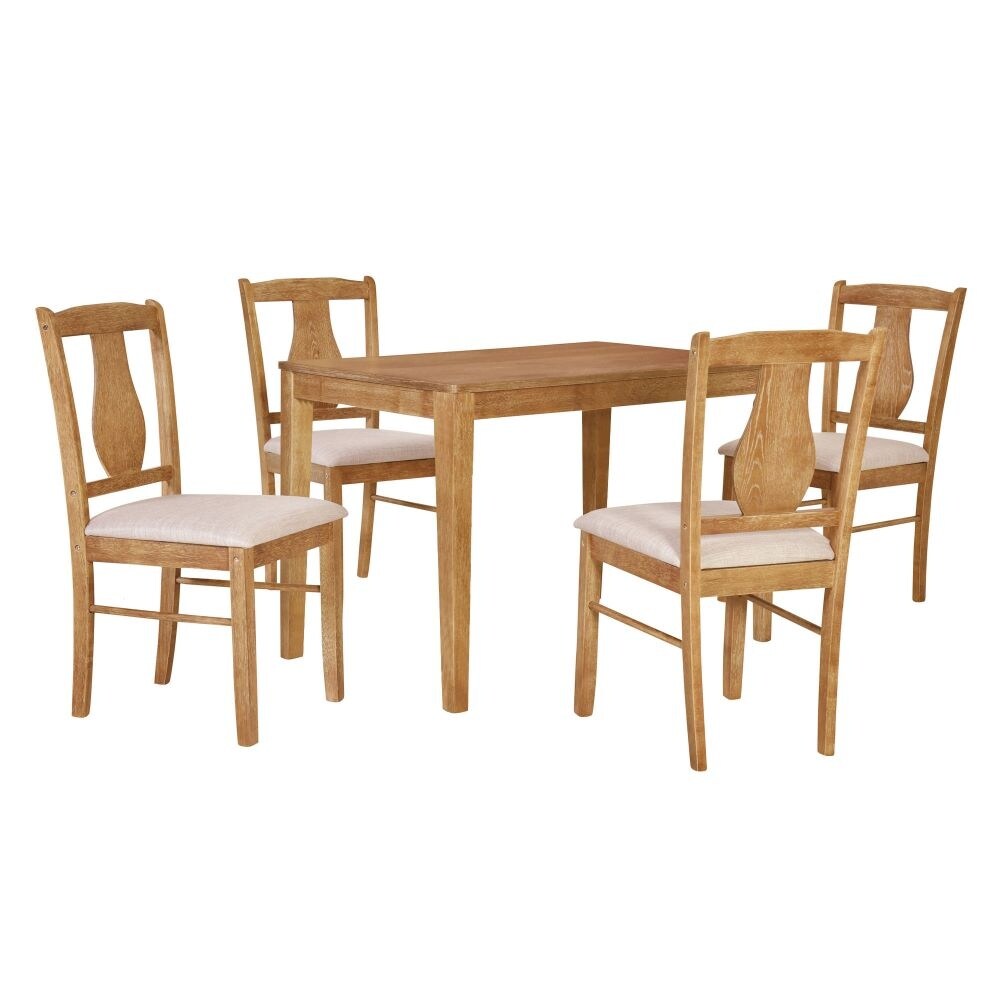 5 Piece Kitchen Dining Table Set  Wooden Rectangular Dining Table and 4 Upholstered Chairs