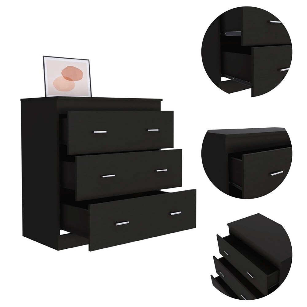 Classic Three Drawer Dresser with Handles Black/Light Gray/White