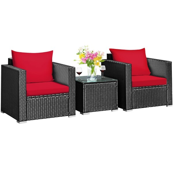 Costway 3PCS Patio Rattan Wicker Furniture Set Sofa Table W/Cushion