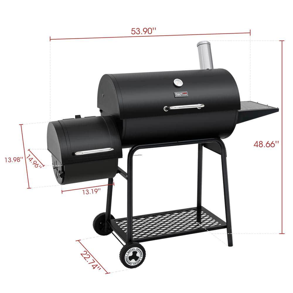 Royal Gourmet Barrel Charcoal Grill 30 in Black with Offset Smoker for Patio and Parties Outdoor Backyard