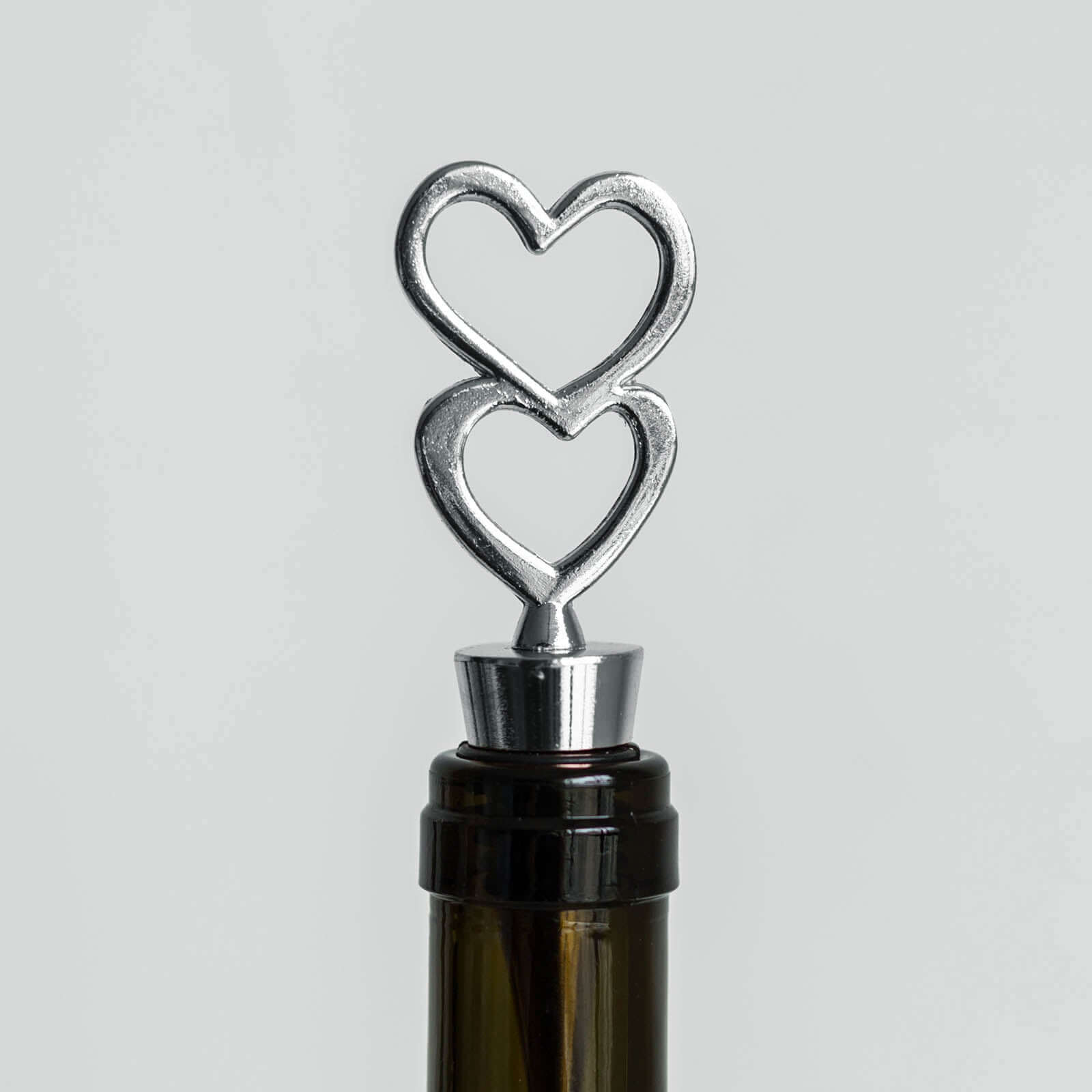 Silver Metal Double Heart Wine Bottle Stopper, Party Favor, Wedding Favor With Velvet Gift Box 5