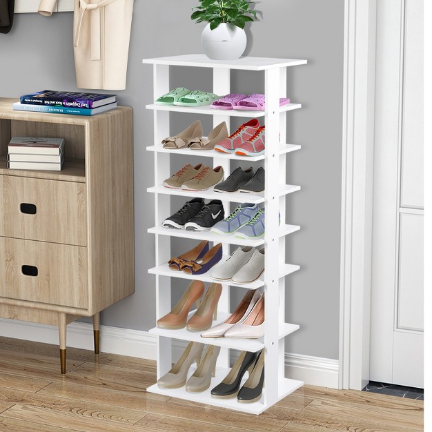 Tangkula 7 tier Shoe Rack Free Standing Shelf Storage Modern Shoe Rack Organizer Brown black white