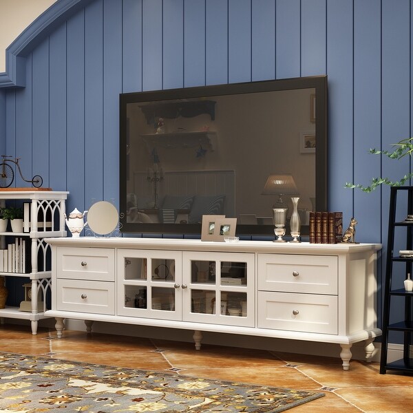 Contemporary Entertainment Center White Lacquer Media Storage Cabinet - 70.9