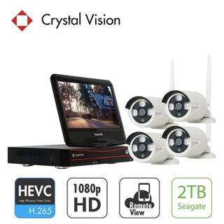 Crystal Vision 4-Channel Wireless 1080p Full HD 2MP 2TB Hard Drive Surveillance System with 10 in. Monitor Weatherproof IR Cameras CVT804A-20WB