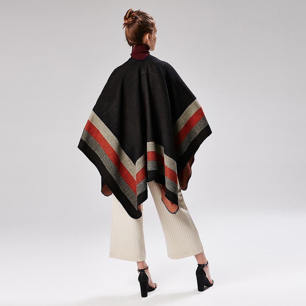 Women's Trendy Cashmere Stripe Pattern Wrap Shawl Cardigan Poncho Cape Scarf