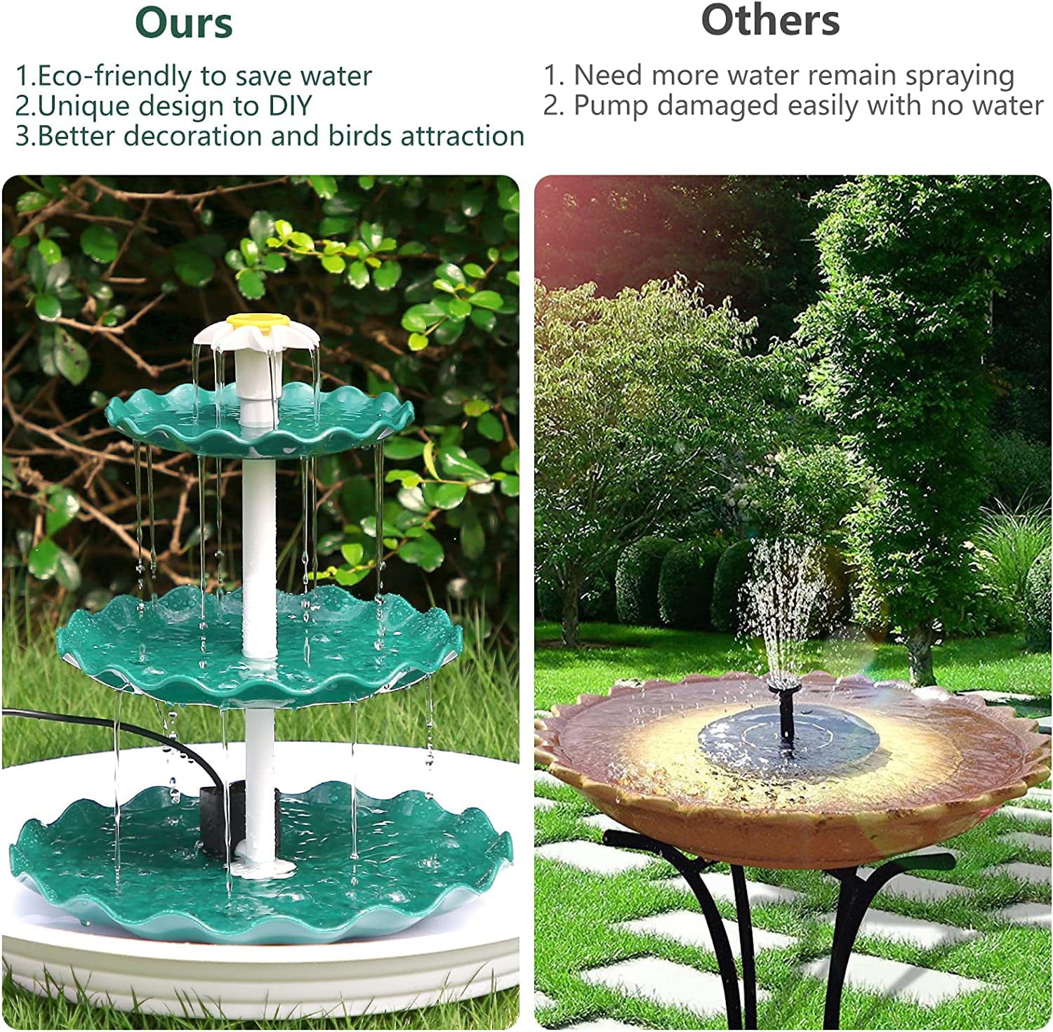 AISITIN 3 Tiered Bird Bath with 3.5W Solar Pump, DIY Solar Fountain Detachable and Suitable for Bird Bath, Garden Decoration, Outdoor Bird Feeder