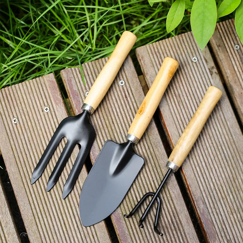 Spade Fork Shovel Rake Harrow Set Home Mini Gardening Tools Potted Landscape Plants Maintenance Suit Wood Handle Kids Gifts