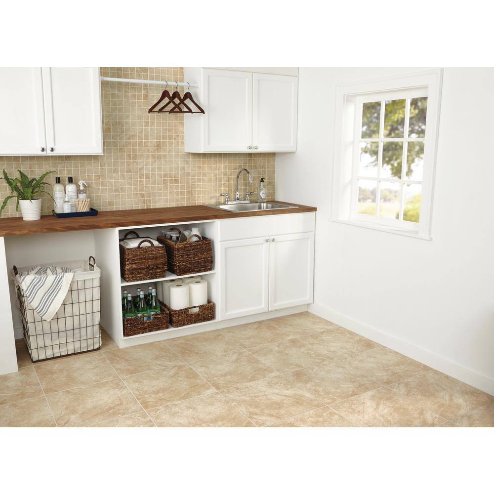 TrafficMaster Portland Stone Beige 18 in. x 18 in. Glazed Ceramic Floor and Wall Tile (17.44 sq. ft.  case) PT011818HD1PV