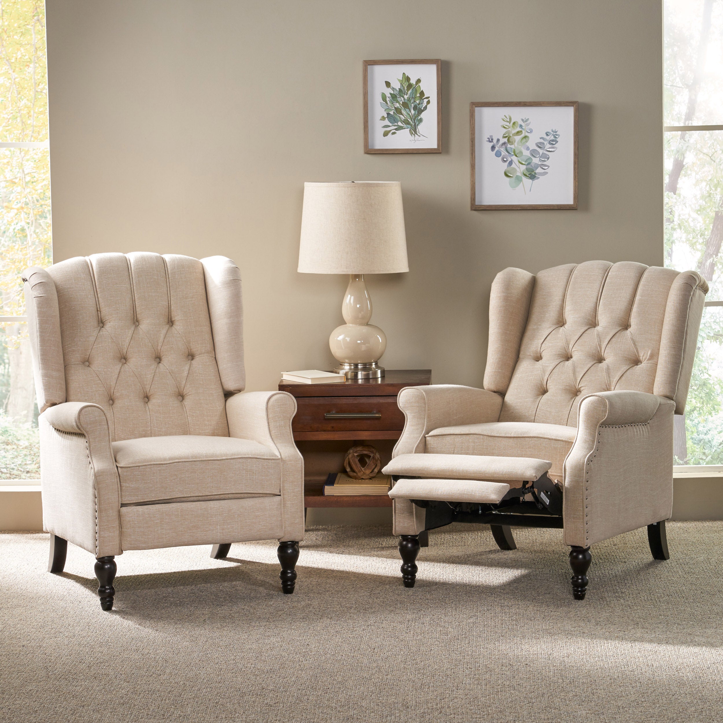 Elizabeth Contemporary Tufted Fabric Recliner (Set of 2)