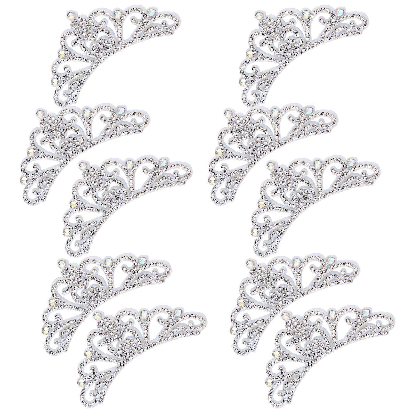 10pcs Rhinestones Cloth Applique Crown Shaped Patches Clothes Accessories8.3x4.5cm White