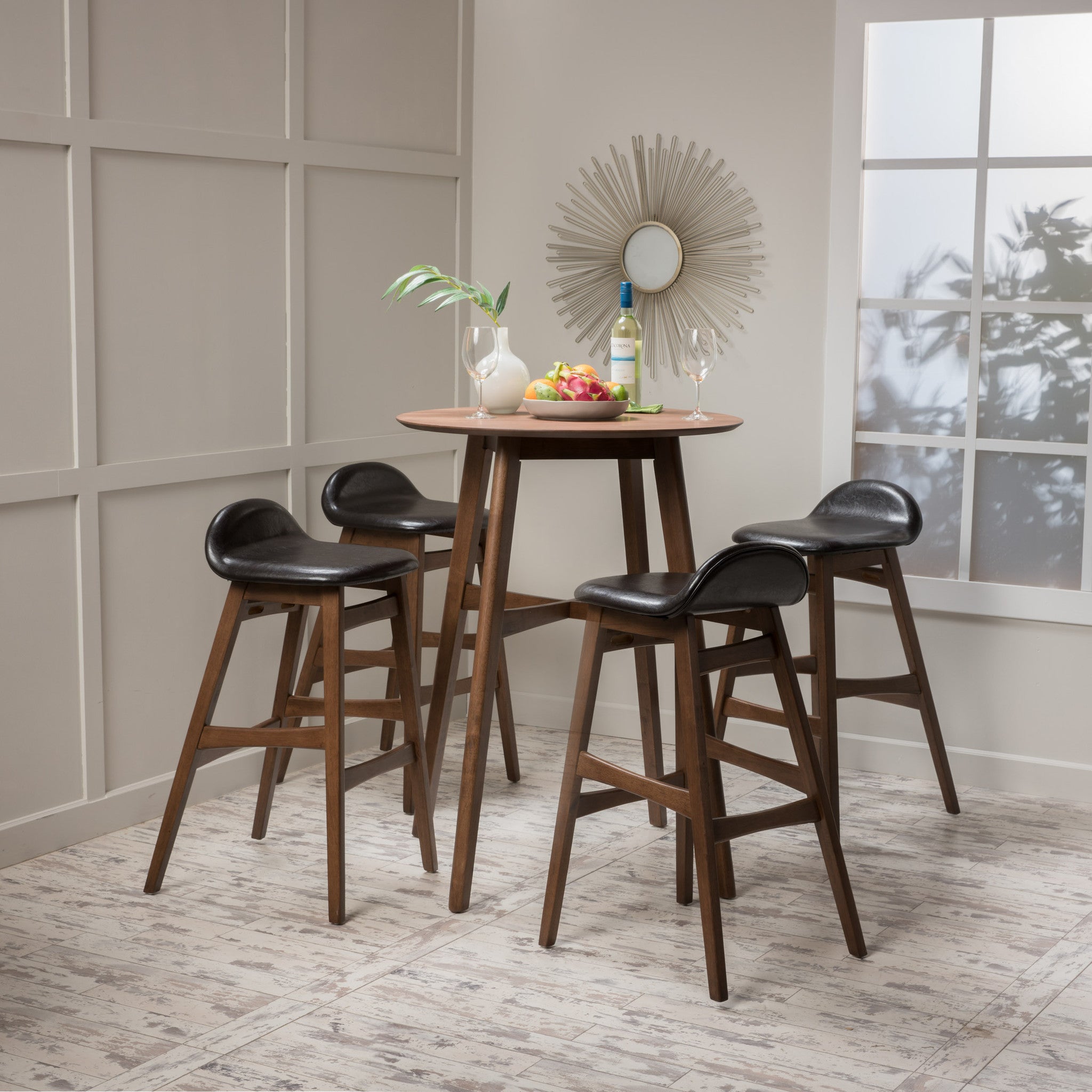 Margaret Wood Finish Circular 5 Piece Bar Height Dining Set