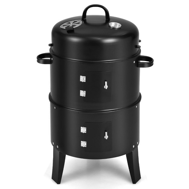 Costway3 in 1 Vertical Charcoal Smoker Portable Bbq Smoker Grill With Detachable 2 Layer