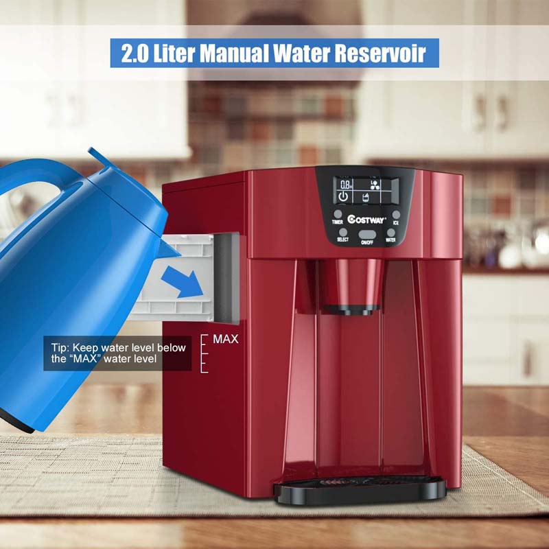 36LBS/24H 2 In 1 Countertop Ice Maker Water Dispenser, Auto-Clean Portable Ice Machine