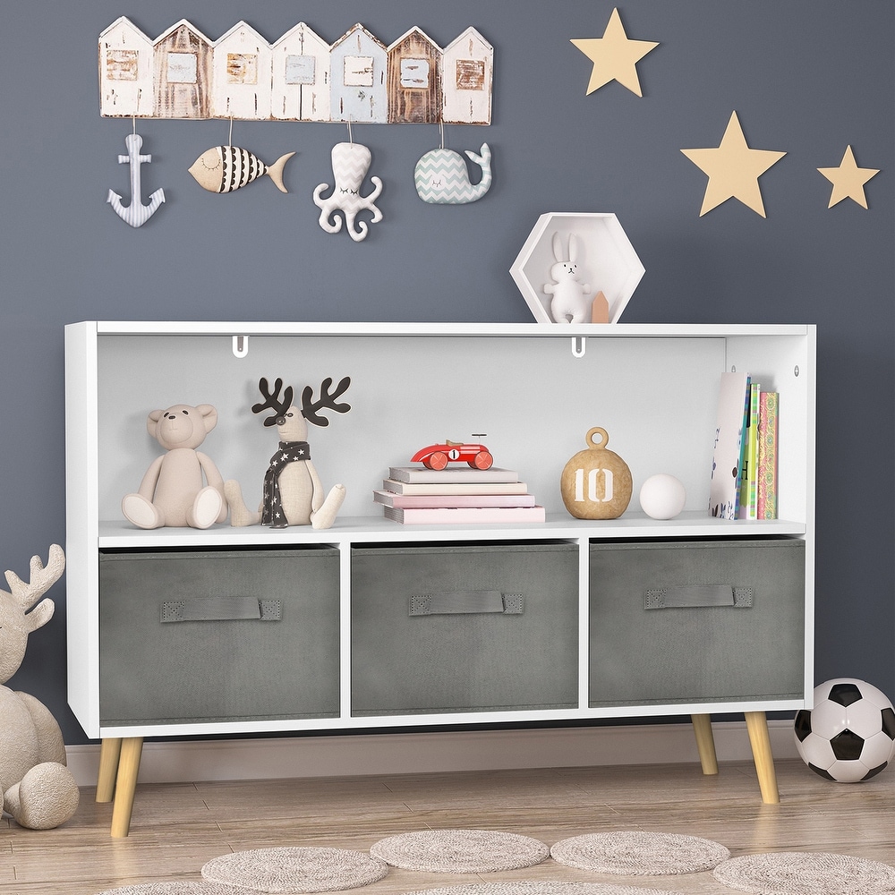 Toy Storage Cabinet Bookcase with Collapsible Fabric Drawers for kids Bedroom