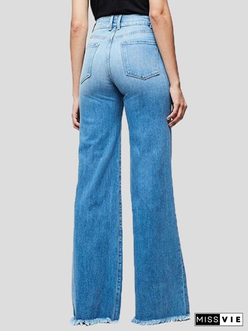 Women'S Jeans Slim Fit Wide Leg Fringed Jeans